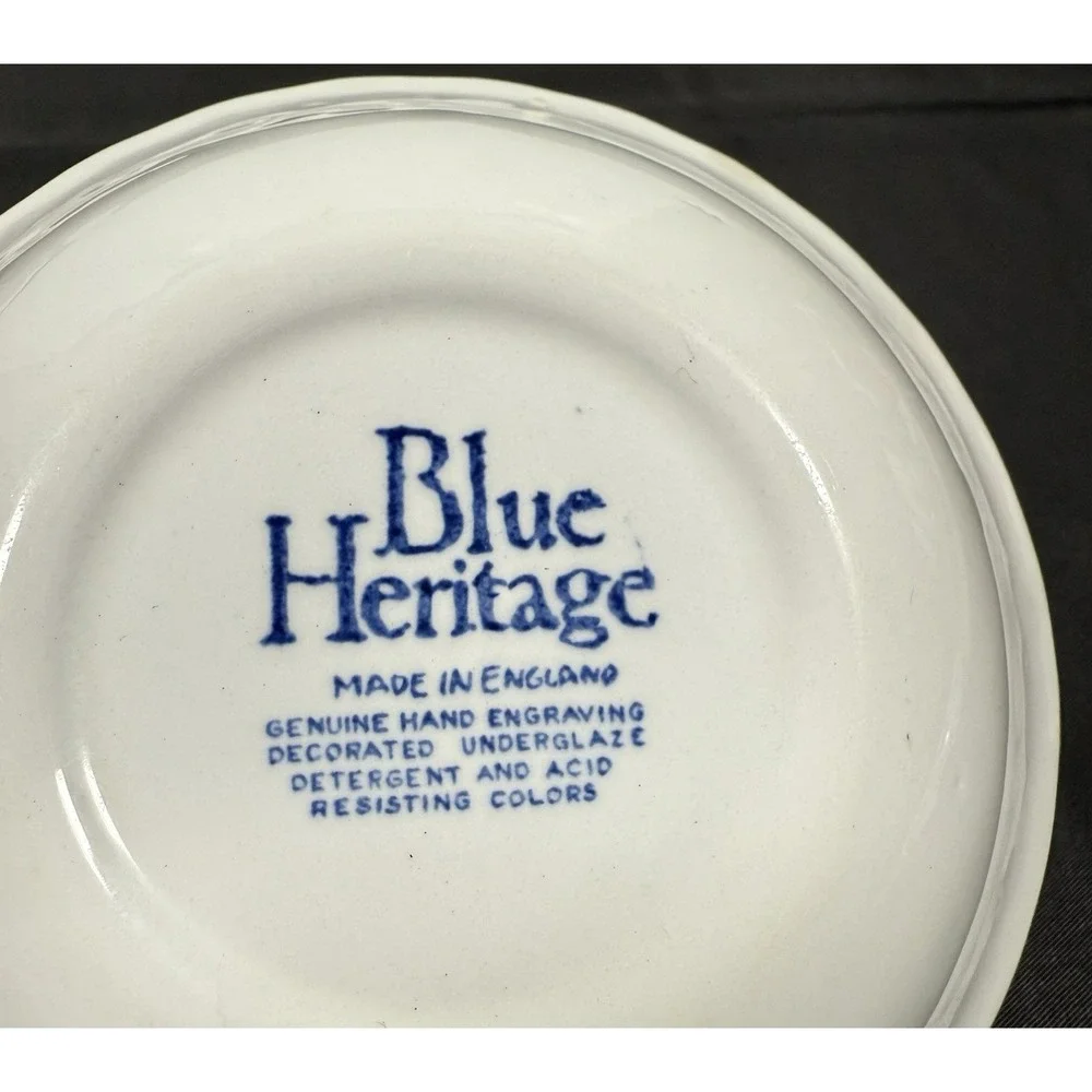 Blue Heritage Blue Onion Saucer & Bowl Set England Blue White Vintage Ironstone
